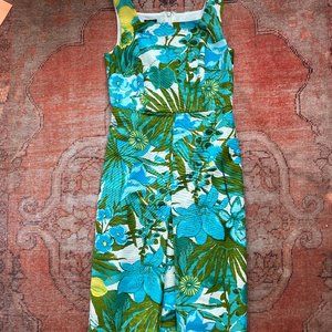 NWOT Talbots Size 2, Blue and Green Floral Print Sheath Dress